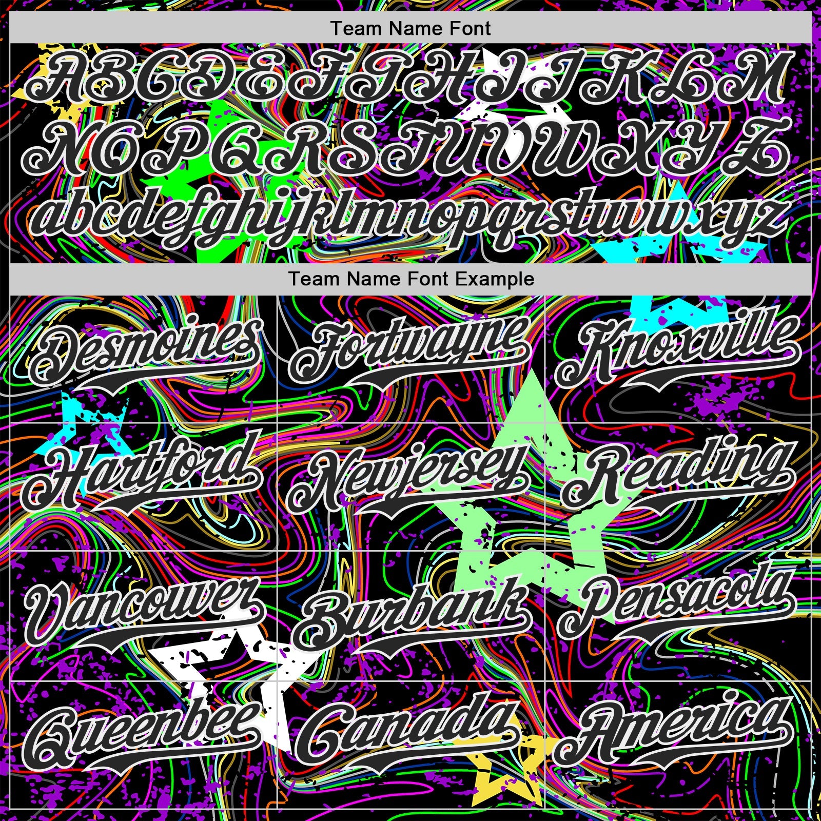 Custom Black-White Psychedelic Trippy Swirl Neon Star Authentic Baseball Jersey view 4
