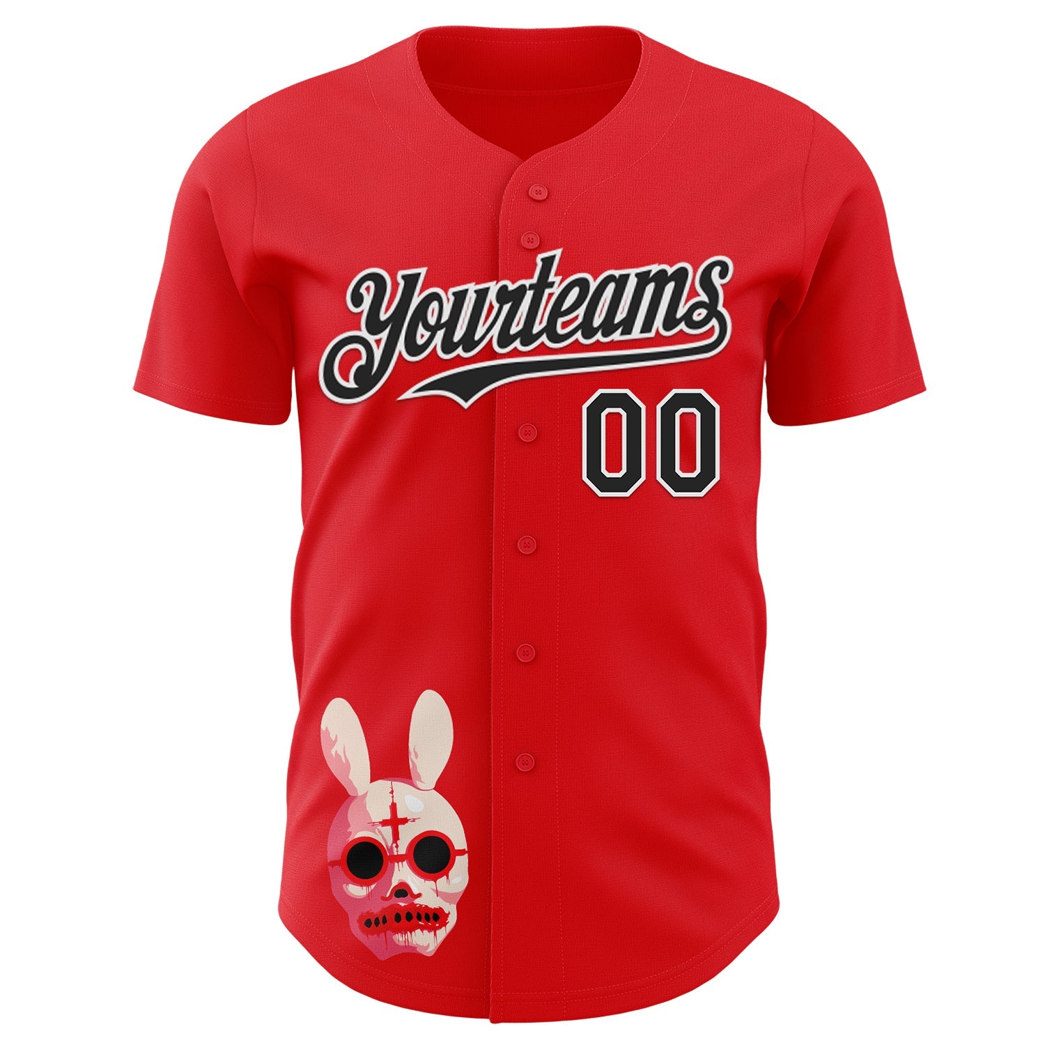 Custom Red Black-White Trippy Horror Bunny Skull Authentic Baseball Jersey view 2