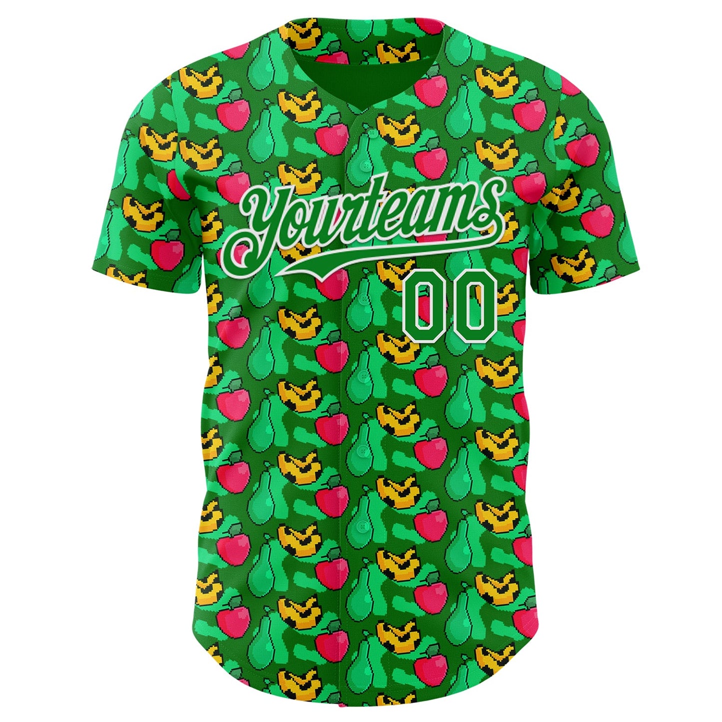 Custom Grass Green-White Psychedelic Trippy Fruit Authentic Baseball Jersey view 2