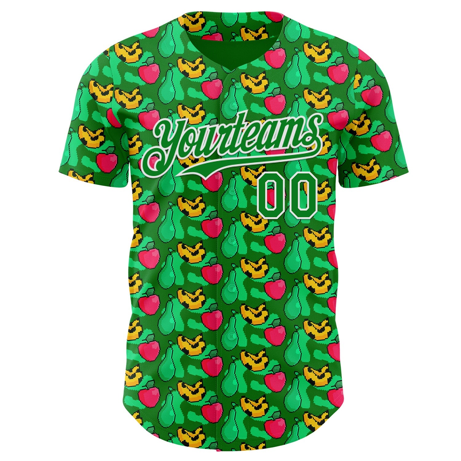 Custom Grass Green-White Psychedelic Trippy Fruit Authentic Baseball Jersey view 2
