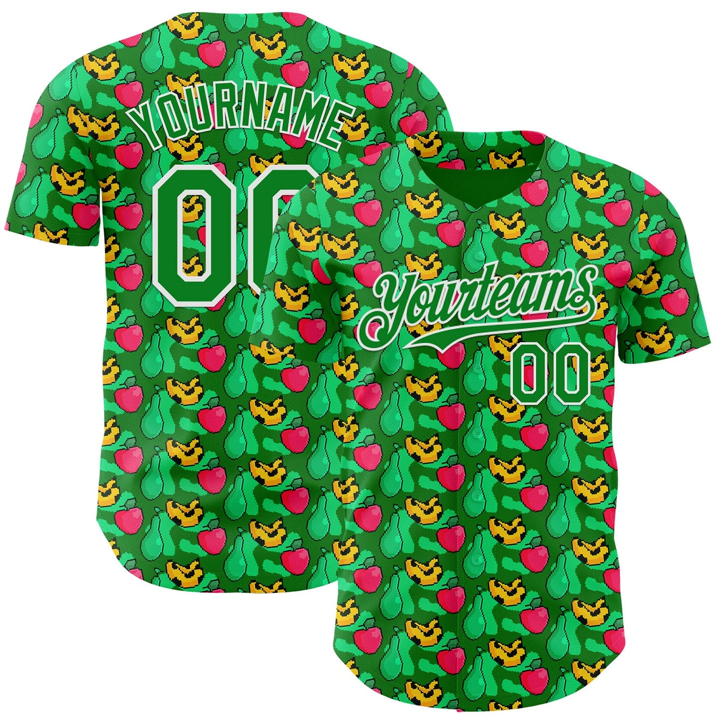 Custom Grass Green-White Psychedelic Trippy Fruit Authentic Baseball Jersey - Main View
