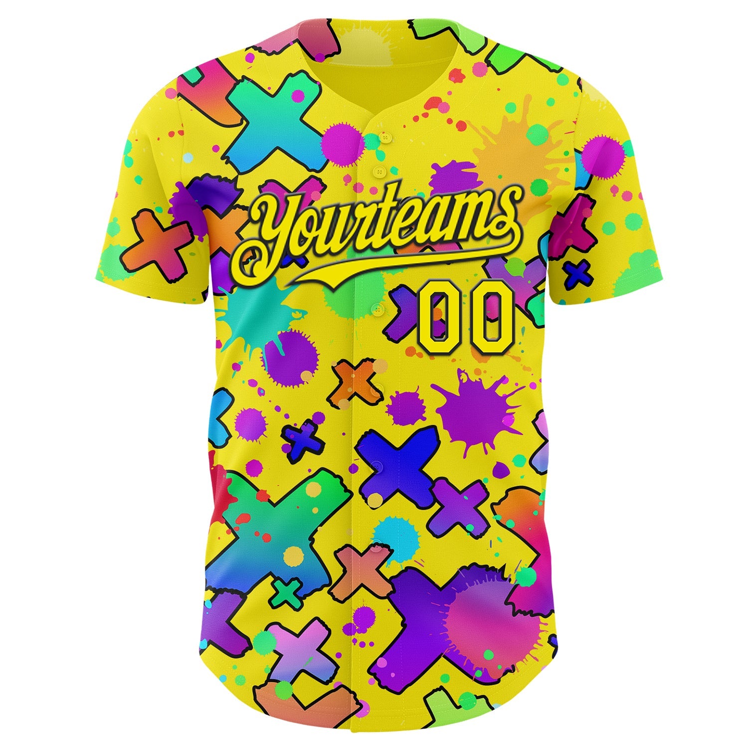 Custom Light Yellow-Black Psychedelic Trippy Graffiti Splatter Authentic Baseball Jersey view 2