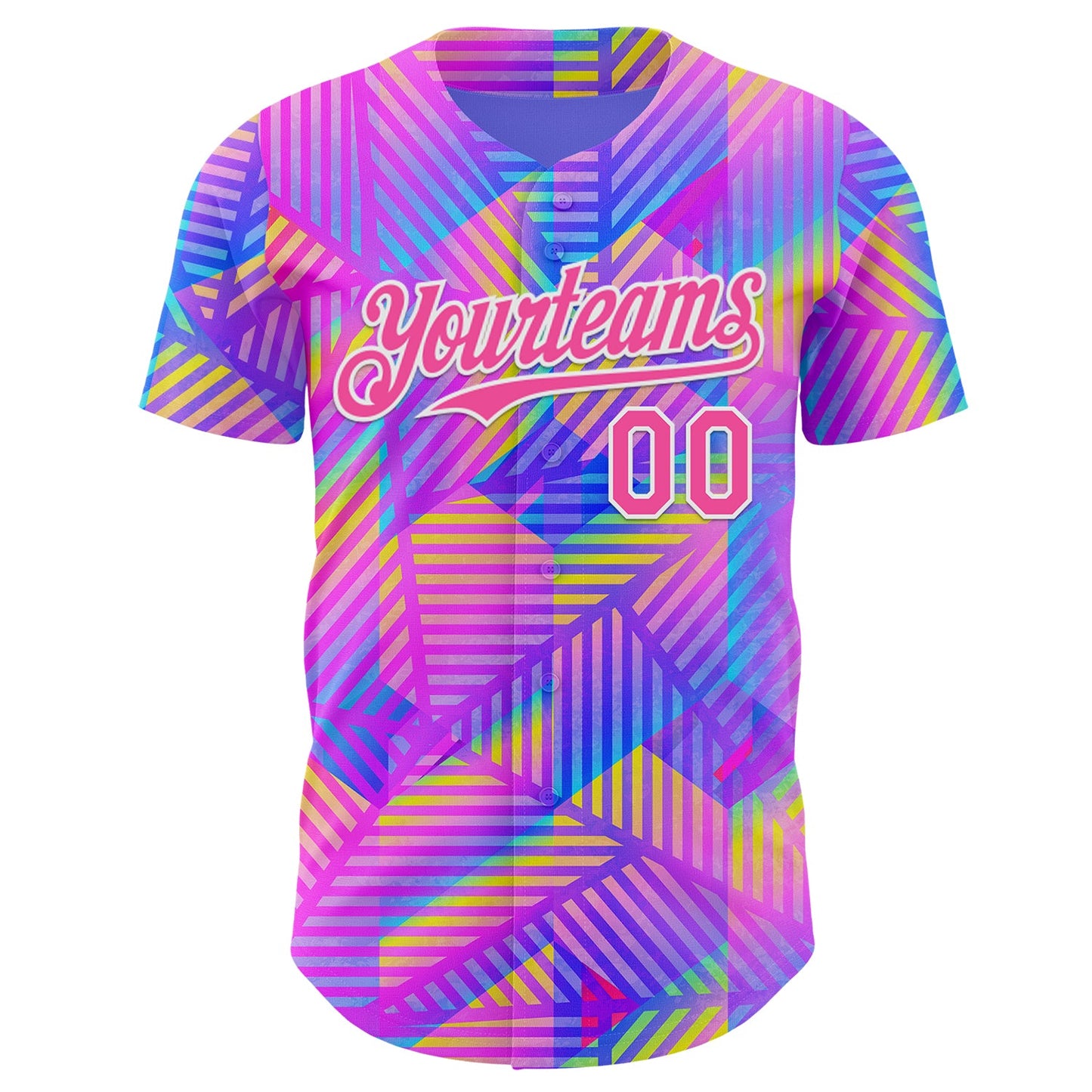 Custom Purple Pink-White Psychedelic Trippy Neon Geometric Authentic Baseball Jersey view 2