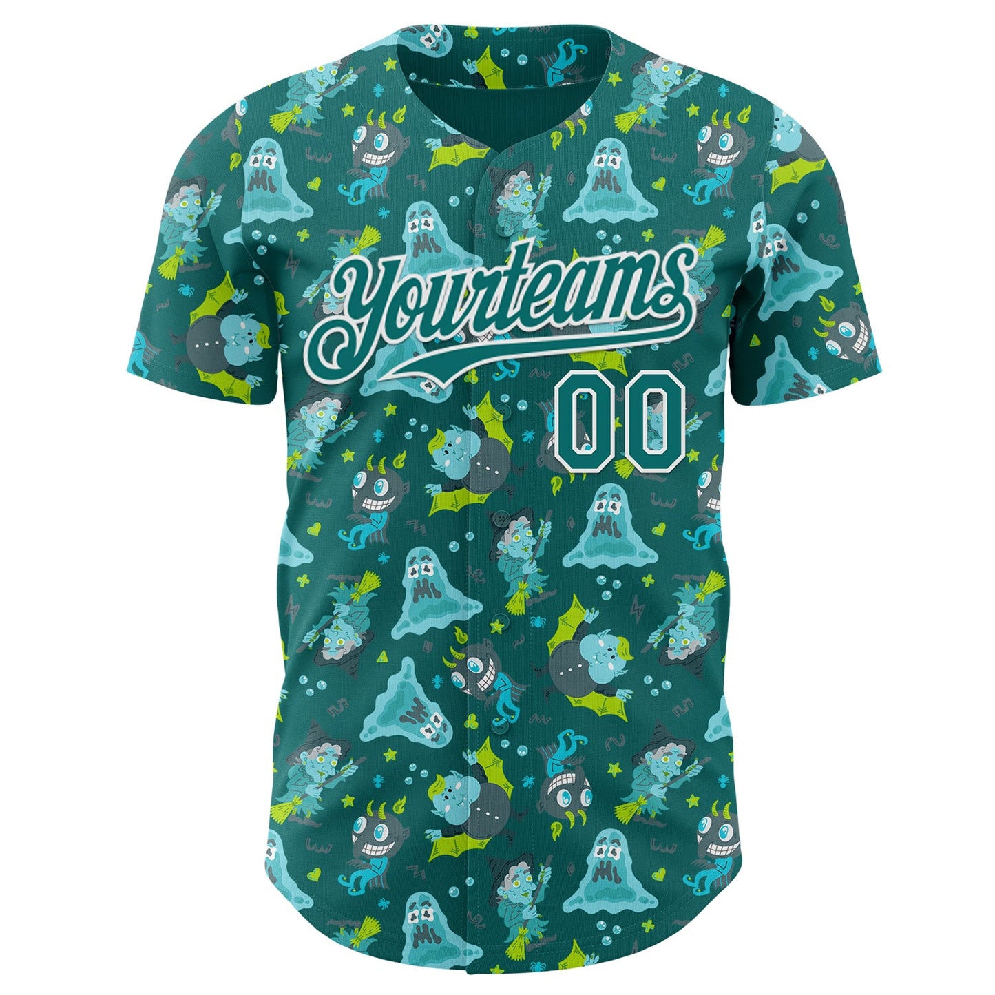 Custom Teal-White Psychedelic Trippy Monster Authentic Baseball Jersey view 2