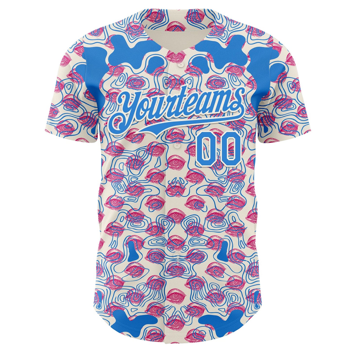 Custom Cream-Electric Blue Psychedelic Trippy Flow Line Authentic Baseball Jersey view 2