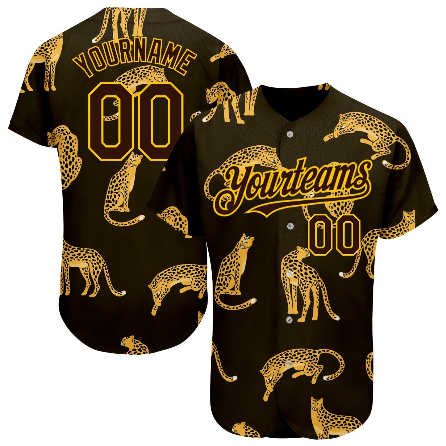 Custom Brown Yellow 3D Pattern Design Leopard Authentic Baseball Jersey - Main View
