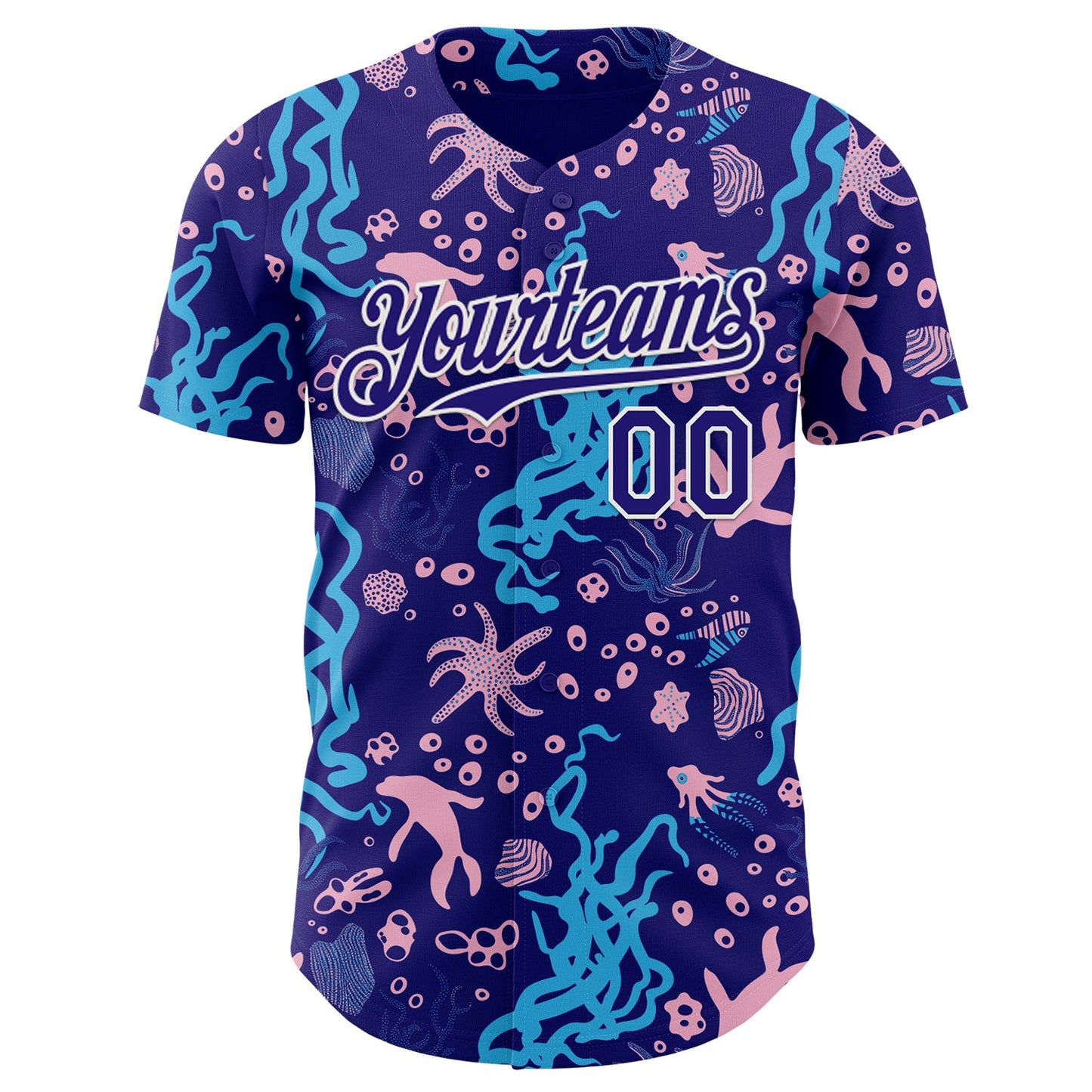 Custom Dark Purple-White Psychedelic Trippy Sea Life Authentic Baseball Jersey view 2