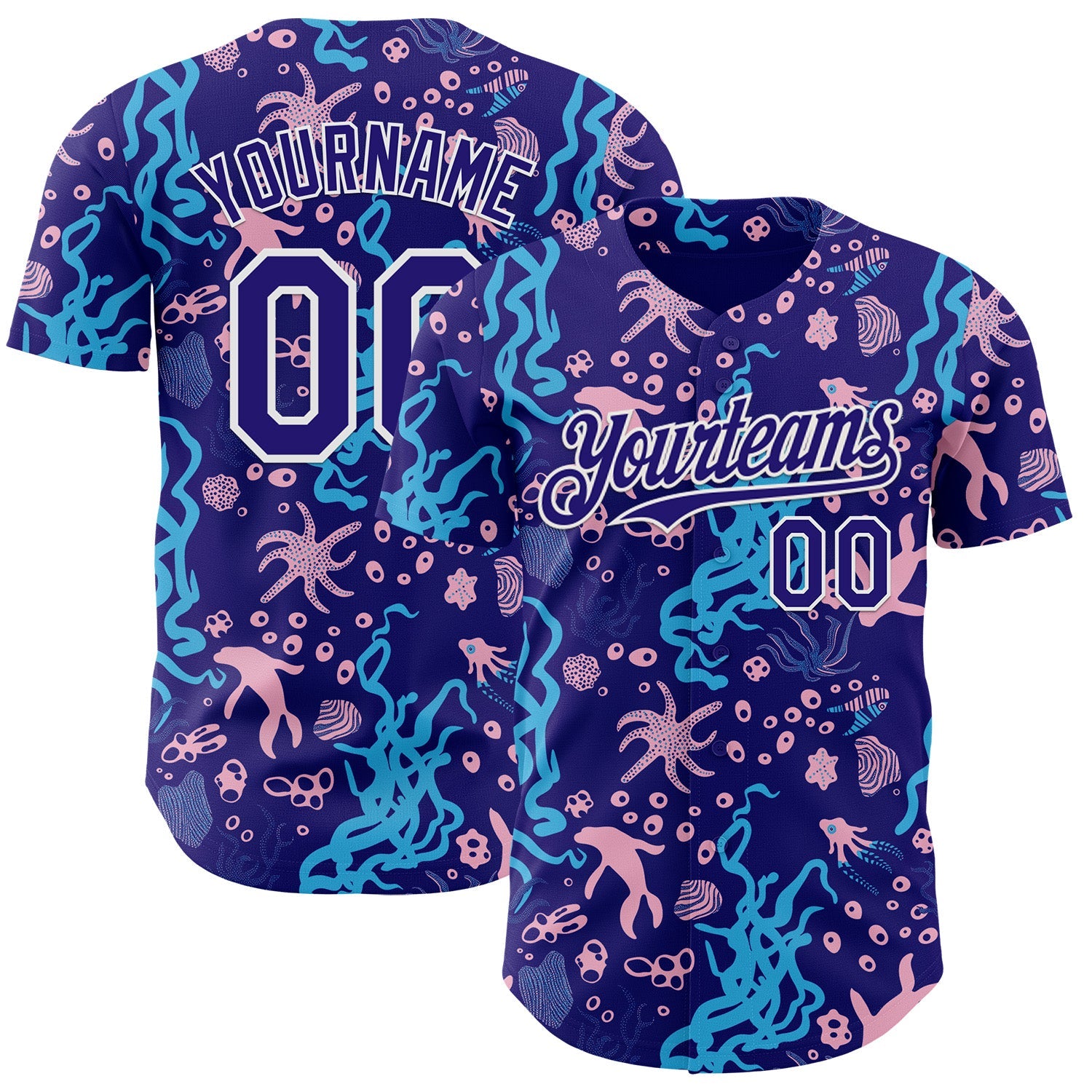 Custom Dark Purple-White Psychedelic Trippy Sea Life Authentic Baseball Jersey - Main View
