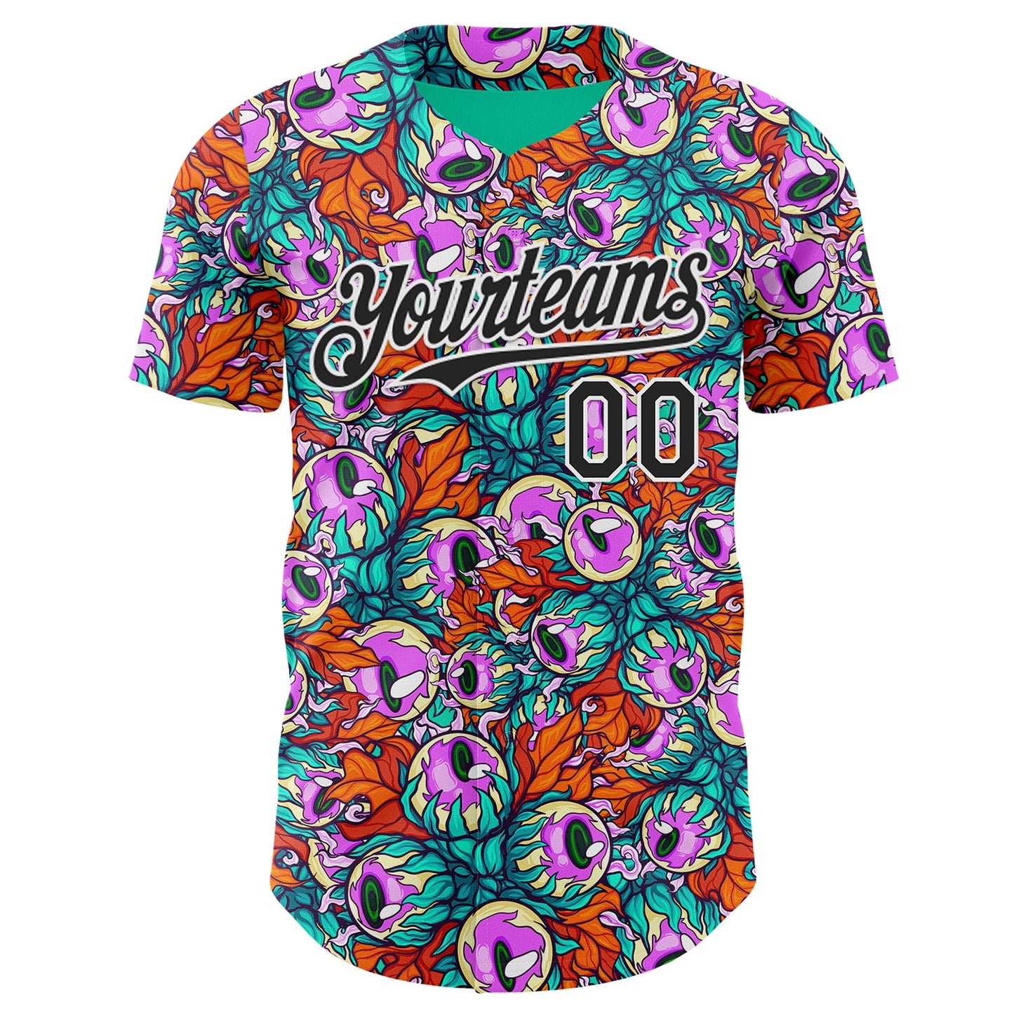 Custom Green Black-White Psychedelic Trippy Alien Flora Authentic Baseball Jersey view 2