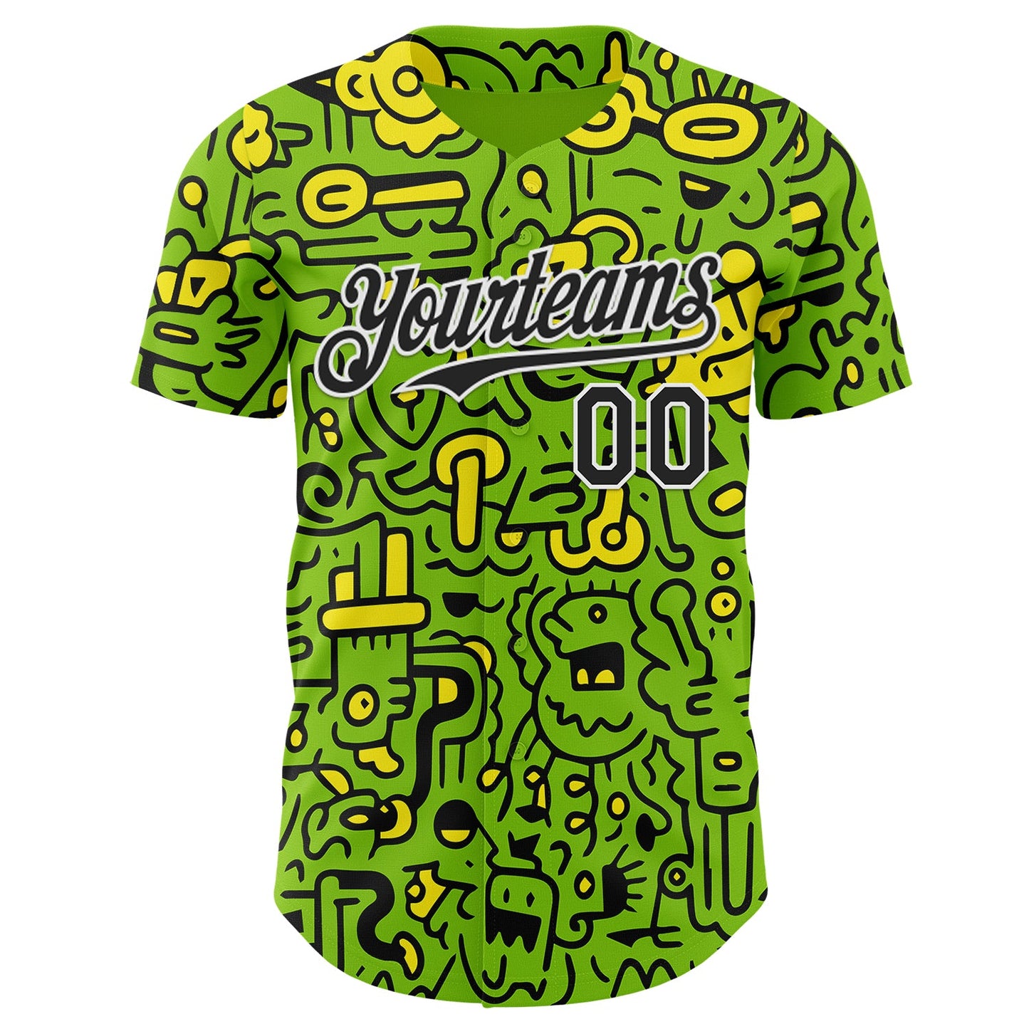 Custom Neon Green Black-White Psychedelic Trippy Neon Monster Authentic Baseball Jersey view 2