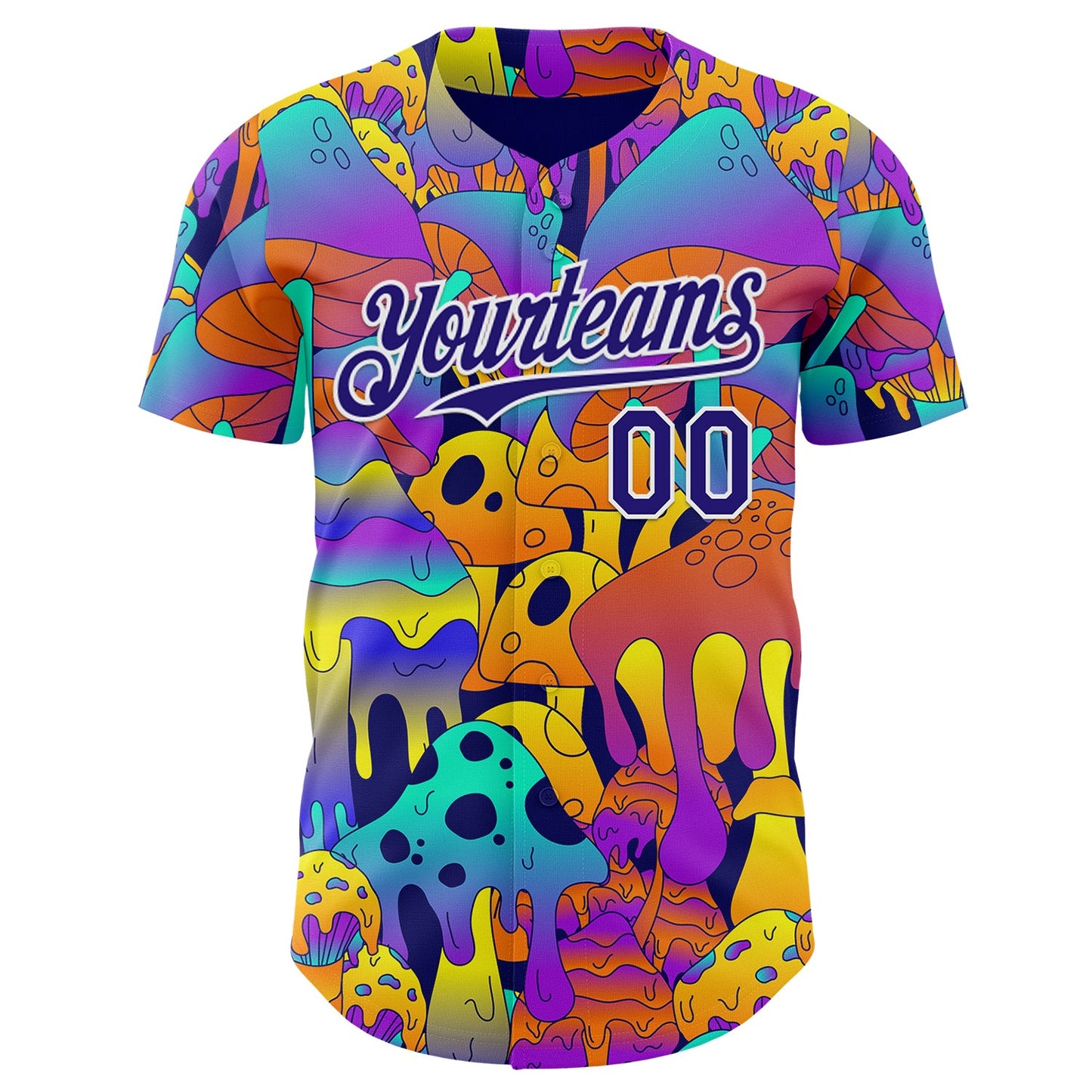 Custom Dark Purple-White Psychedelic Trippy Mushroom Authentic Baseball Jersey view 2