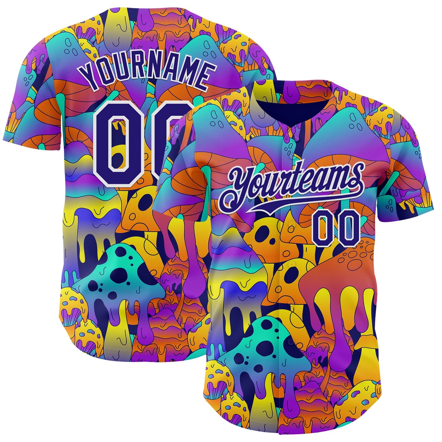 Custom Dark Purple-White Psychedelic Trippy Mushroom Authentic Baseball Jersey - Main View
