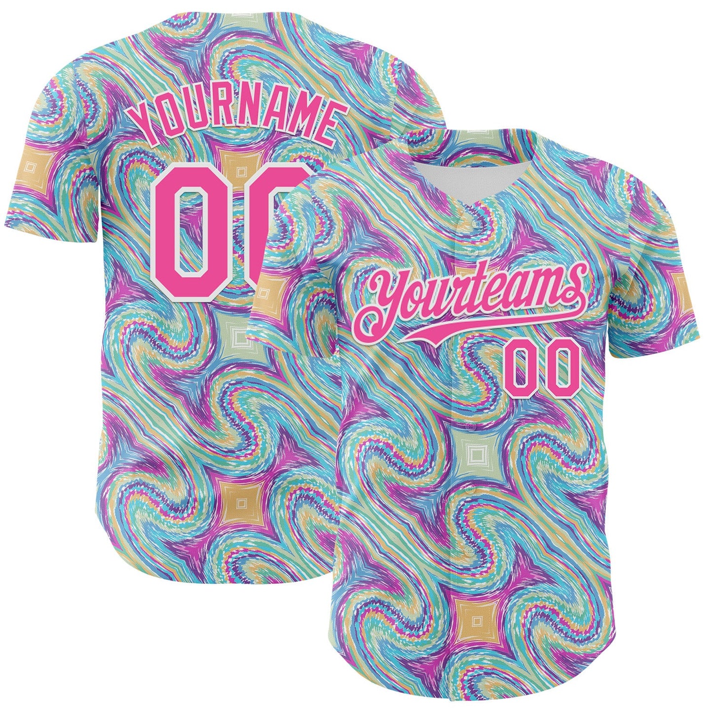 Custom White-Pink Psychedelic Trippy Swirl Authentic Baseball Jersey - Main View