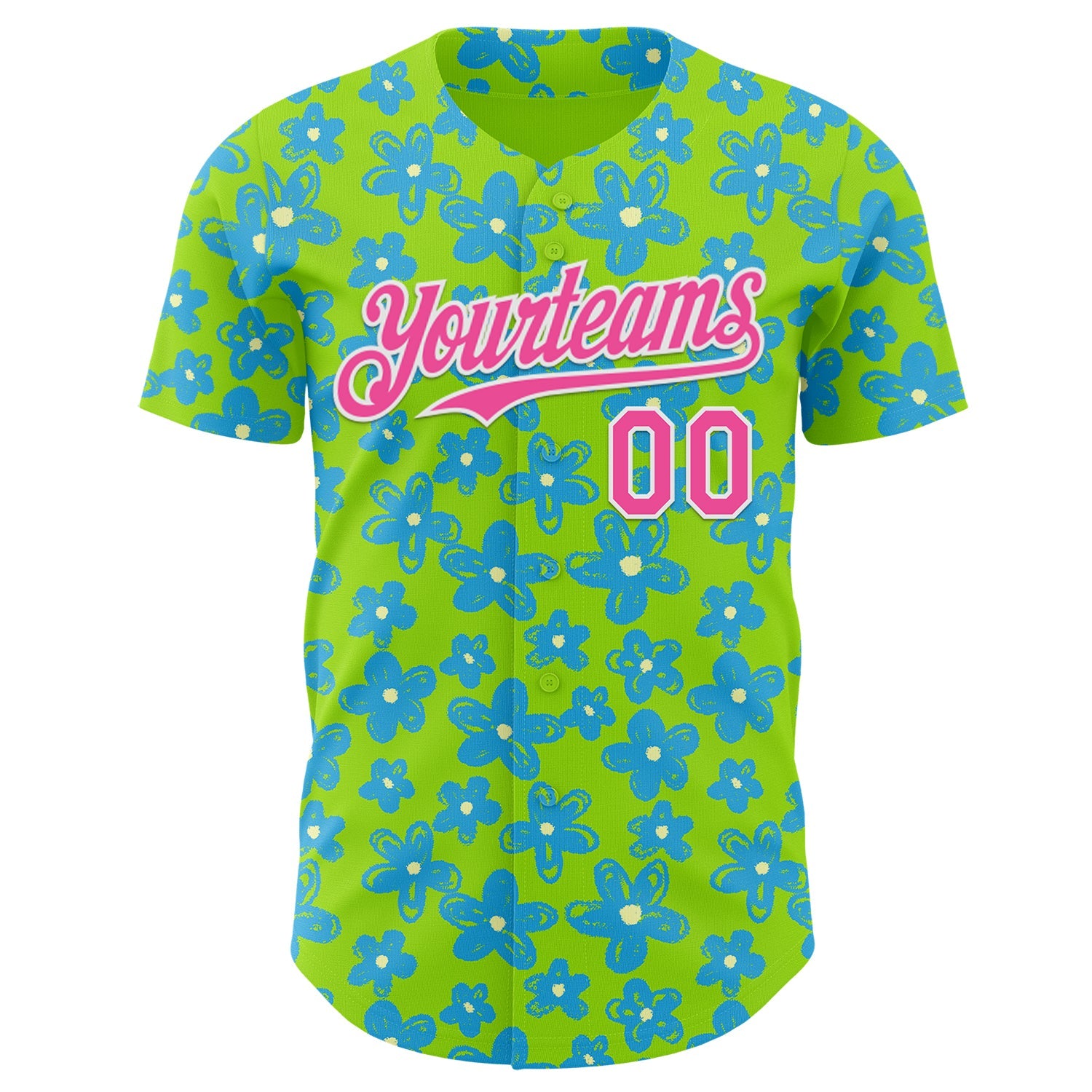 Custom Neon Green Pink-White Psychedelic Trippy Flower Authentic Baseball Jersey view 2