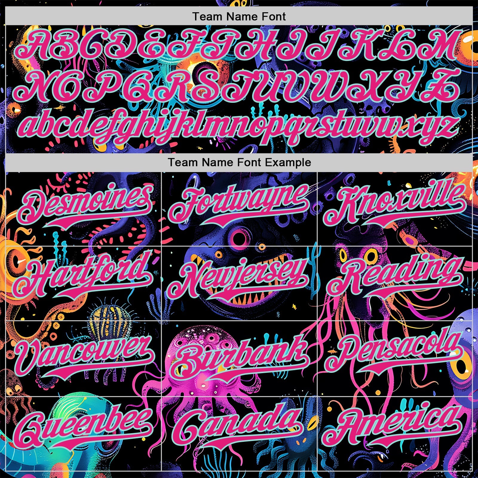 Custom Black Hot Pink-Ice Blue Psychedelic Trippy Sea Life Jellyfish & Octopus Authentic Baseball Jersey view 4