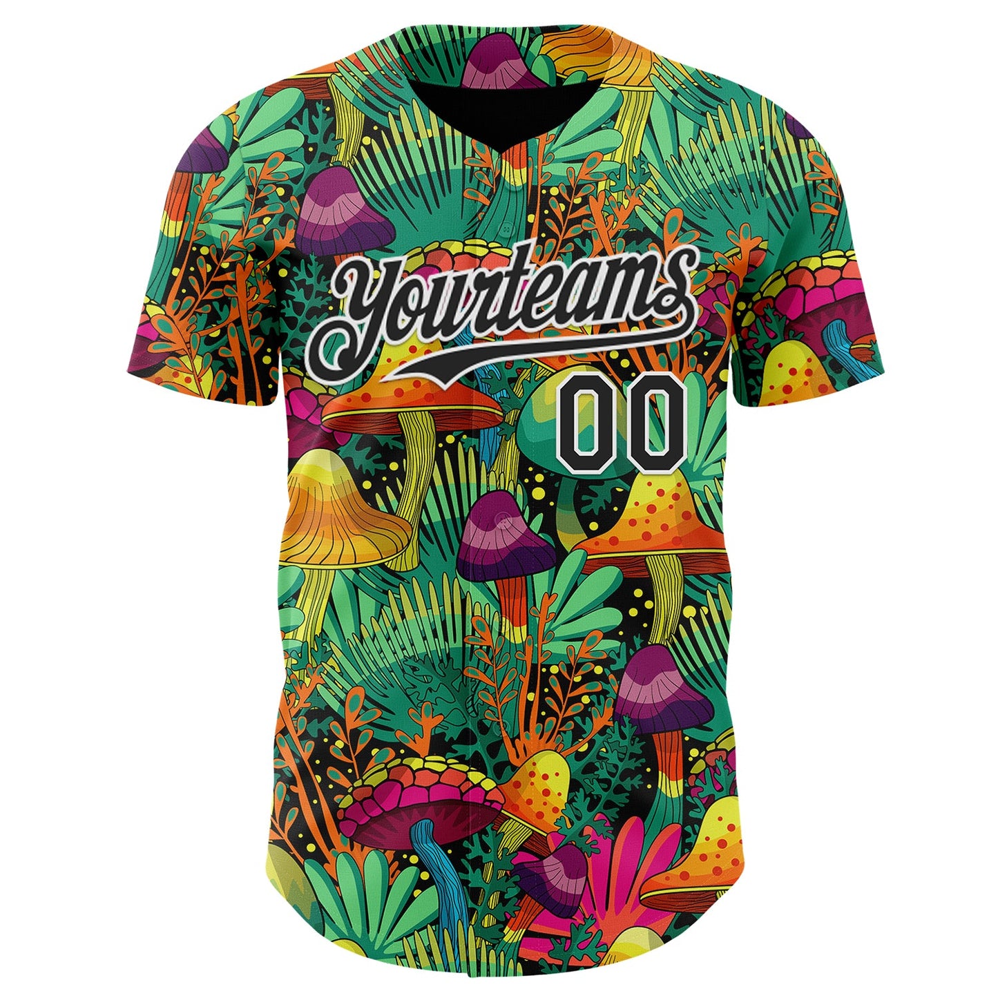 Custom Green Black-White Trippy Trippy Magic Mushroom Authentic Baseball Jersey view 2