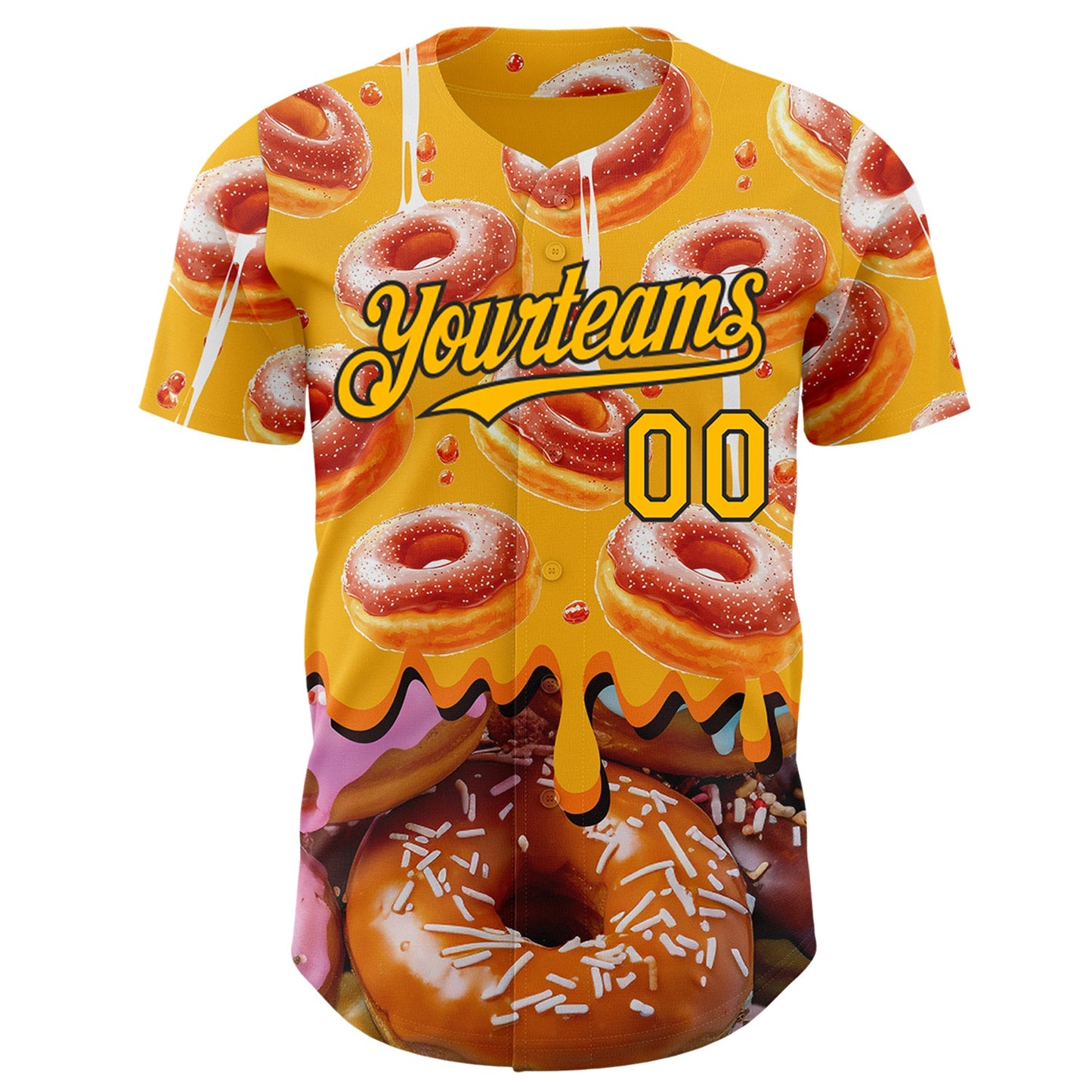 Custom Gold-Black Ice Cream Donut Foodie Dessert Authentic Baseball Jersey view 2