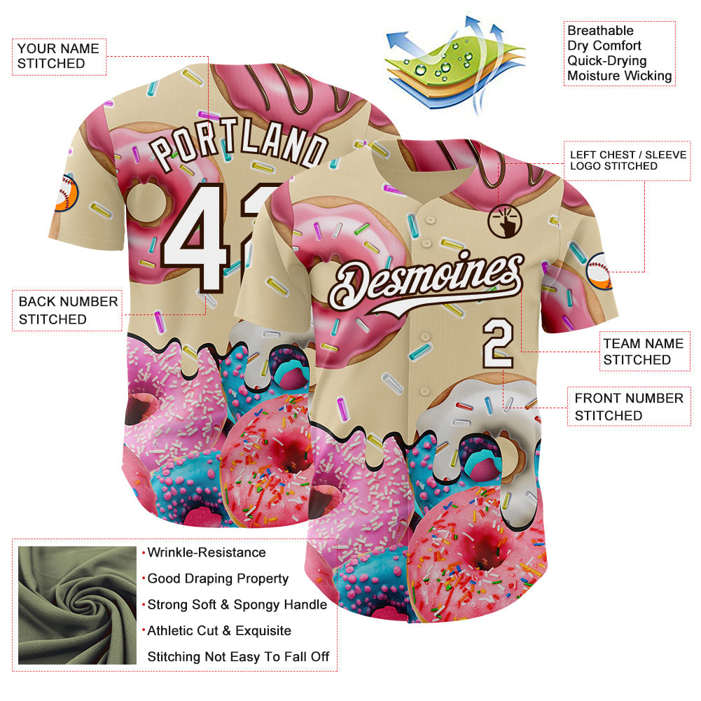 Custom City Cream White-Brown Ice Cream Donut Foodie Dessert Authentic Baseball Jersey view 3