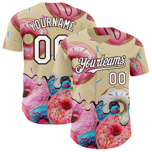 Custom City Cream White-Brown Ice Cream Donut Foodie Dessert Authentic Baseball Jersey - Main View