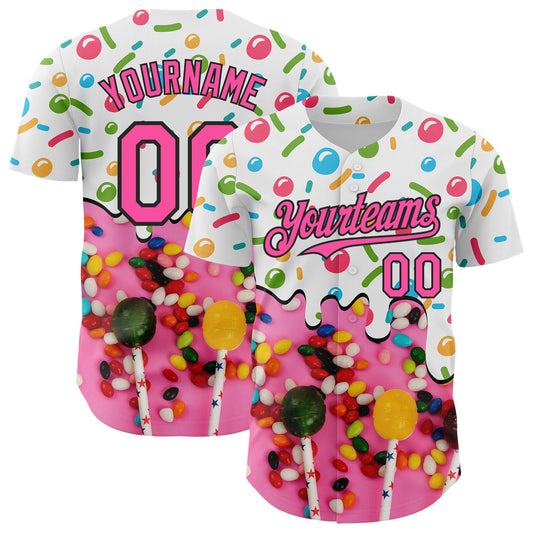 Custom White Pink-Black Ice Cream Candy Lollipops Sweet Sugar Authentic Baseball Jersey - Main View