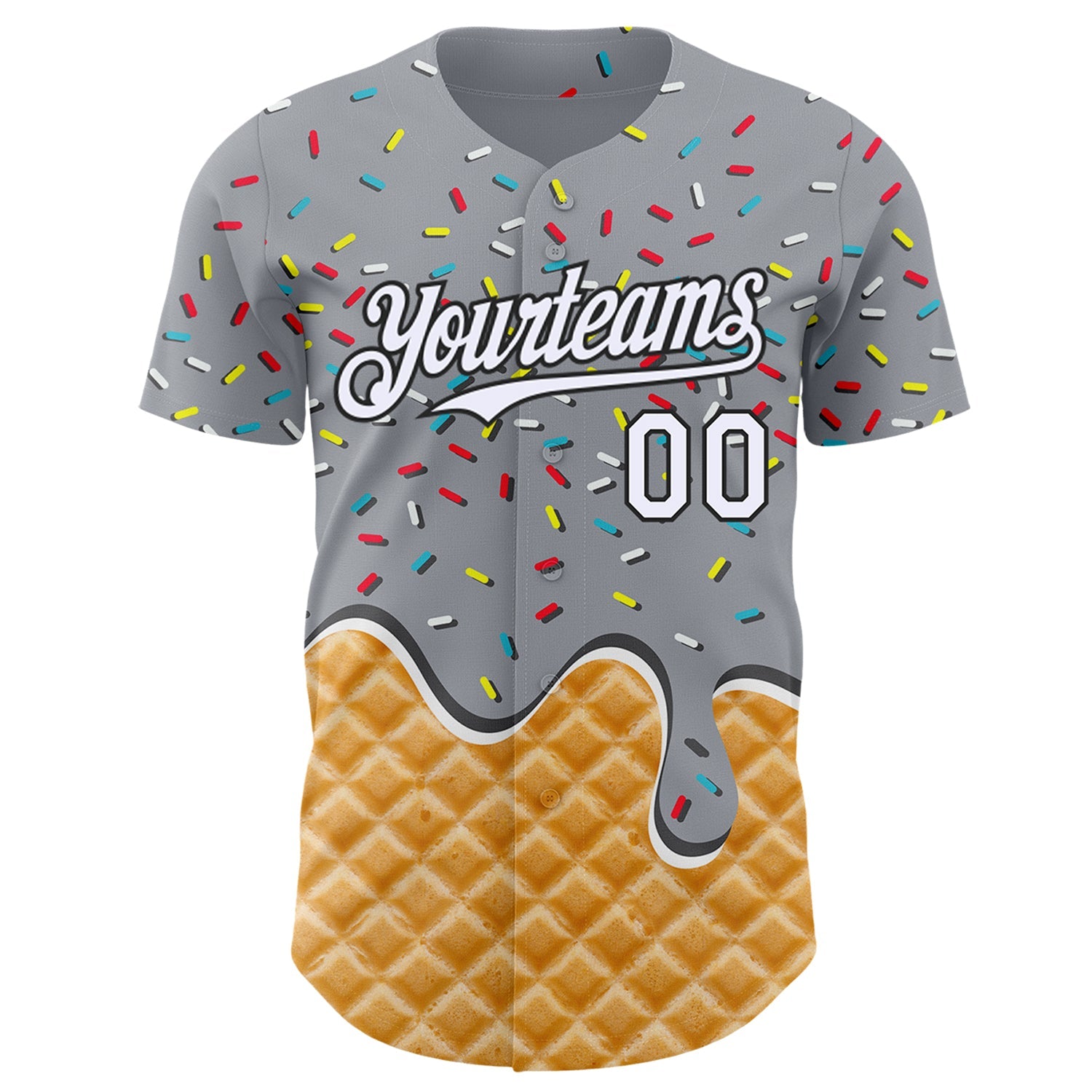 Custom Gray White-Black Ice Cream Waffle Foodie Dessert Authentic Baseball Jersey view 2