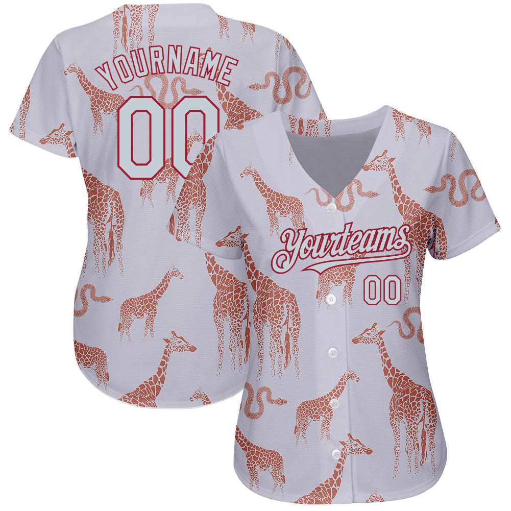 Custom Gray Silver-Cardinal 3D Pattern Design Giraffe And Snake Authentic Baseball Jersey view 2