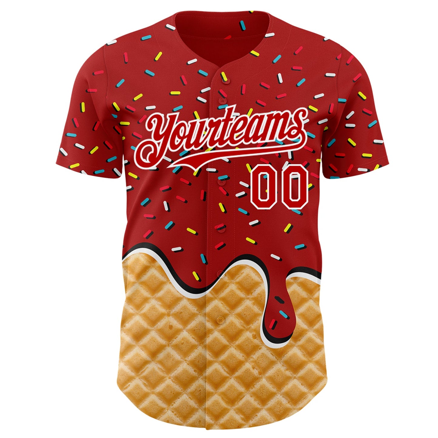 Custom Red-White Ice Cream Waffle Foodie Dessert Authentic Baseball Jersey view 2