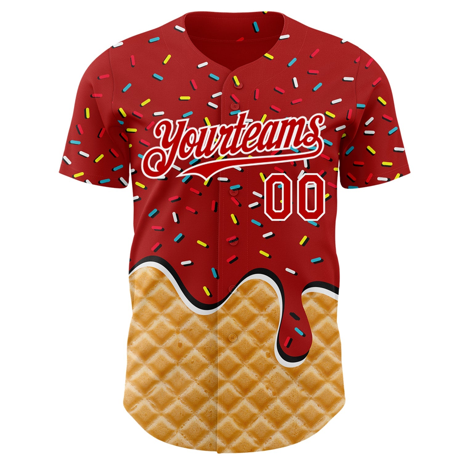 Custom Red-White Ice Cream Waffle Foodie Dessert Authentic Baseball Jersey view 2