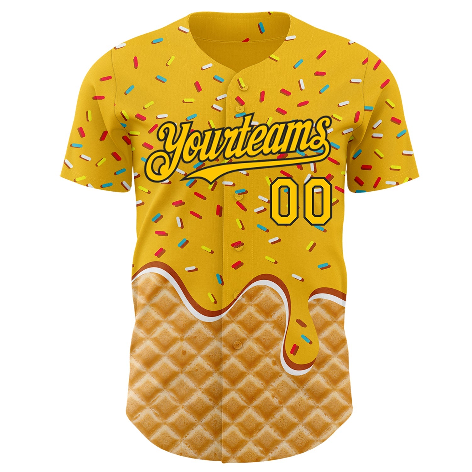 Custom Gold-Black Ice Cream Waffle Foodie Dessert Authentic Baseball Jersey view 2