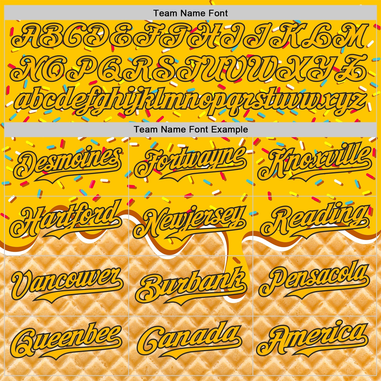 Custom Gold-Black Ice Cream Waffle Foodie Dessert Authentic Baseball Jersey view 4