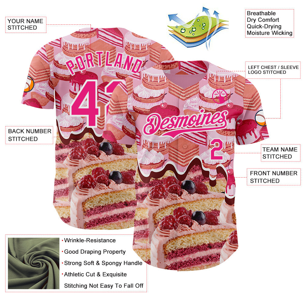 Custom Pink-White Ice Cream Cake Foodie Dessert Authentic Baseball Jersey view 3