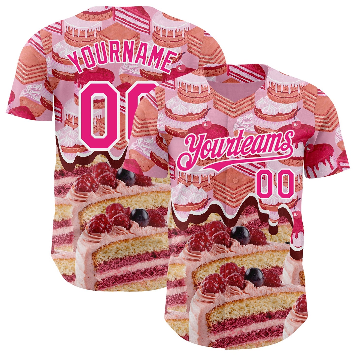 Custom Pink-White Ice Cream Cake Foodie Dessert Authentic Baseball Jersey - Main View