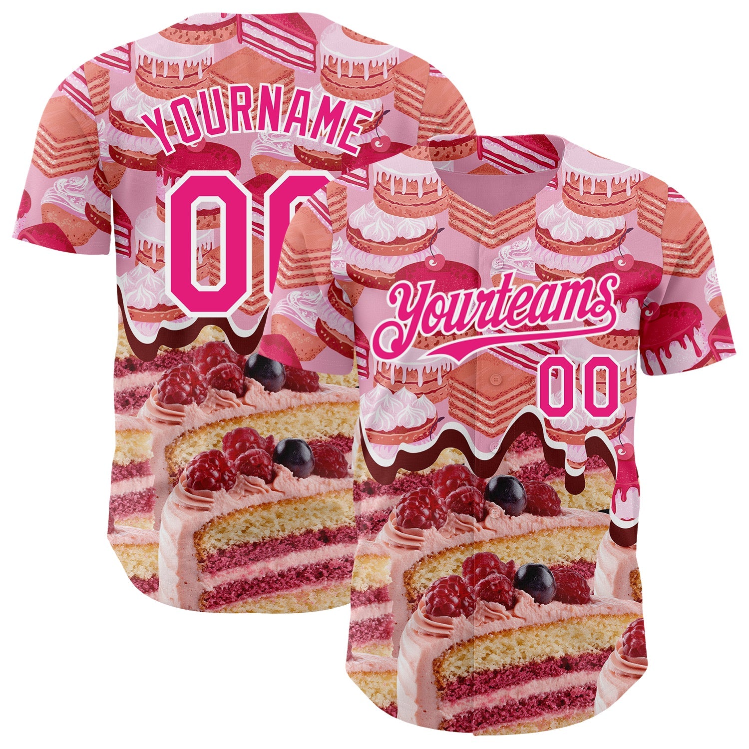Custom Pink-White Ice Cream Cake Foodie Dessert Authentic Baseball Jersey - Main View