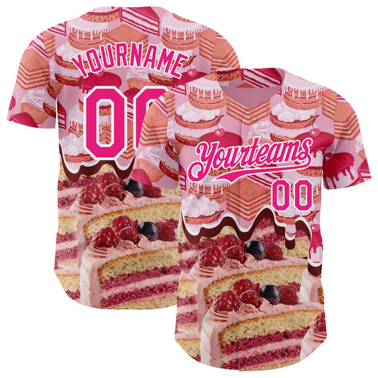 Custom Pink-White Ice Cream Cake Foodie Dessert Authentic Baseball Jersey - Main View