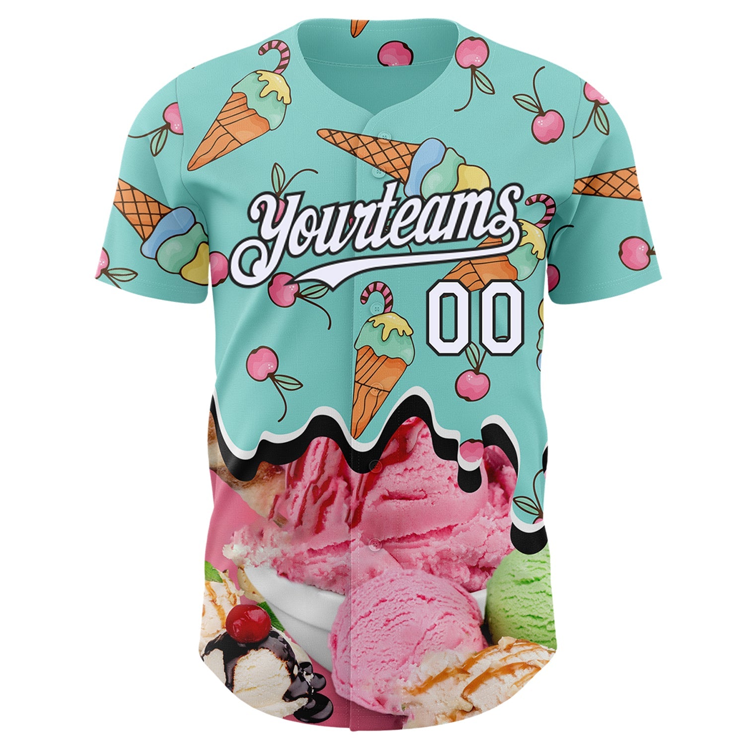 Custom Ice Blue White-Black Ice Cream Foodie Dessert Authentic Baseball Jersey view 2