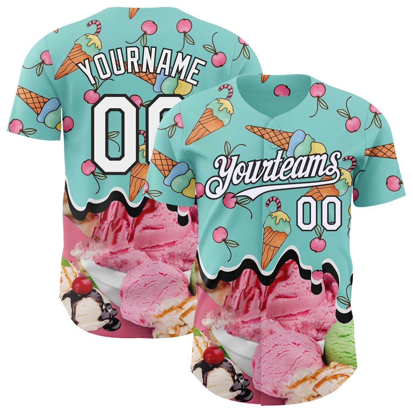 Custom Ice Blue White-Black Ice Cream Foodie Dessert Authentic Baseball Jersey - Main View