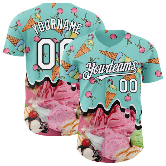 Custom Ice Blue White-Black Ice Cream Foodie Dessert Authentic Baseball Jersey - Main View