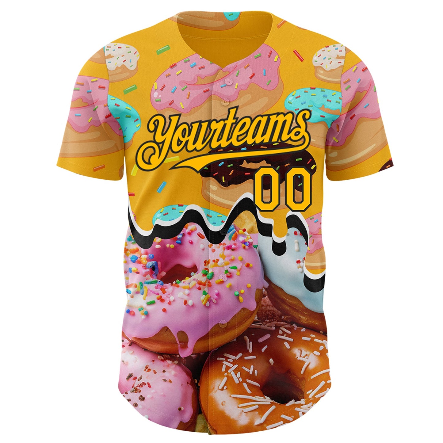 Custom Gold-Black Ice Cream Donut Foodie Dessert Authentic Baseball Jersey view 2