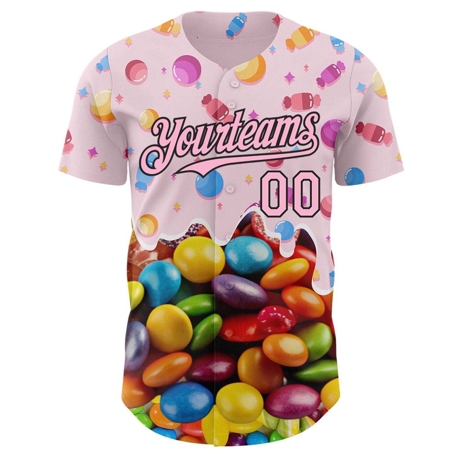 Custom Light Pink-Black Candy Ice Cream Sweet Sugar Authentic Baseball Jersey view 2
