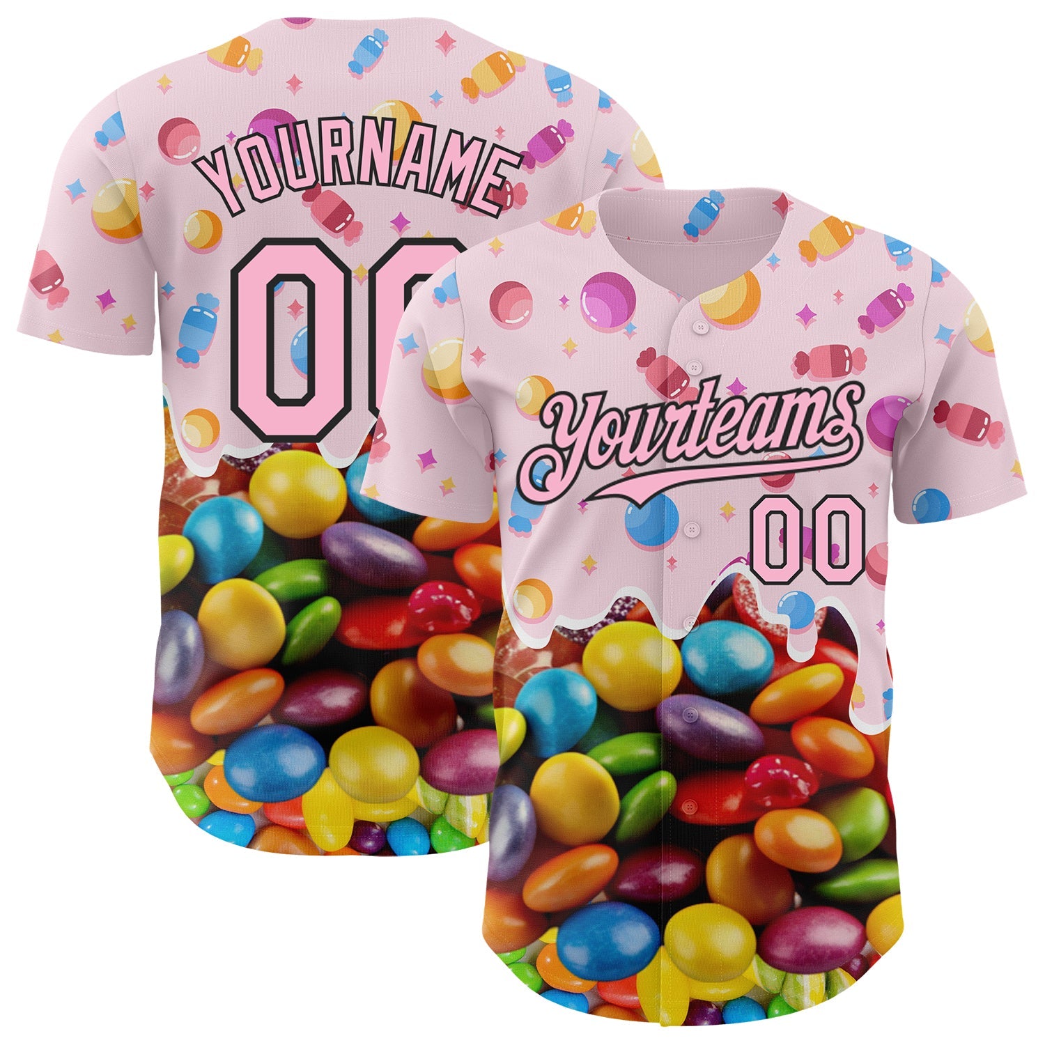 Custom Light Pink-Black Candy Ice Cream Sweet Sugar Authentic Baseball Jersey - Main View