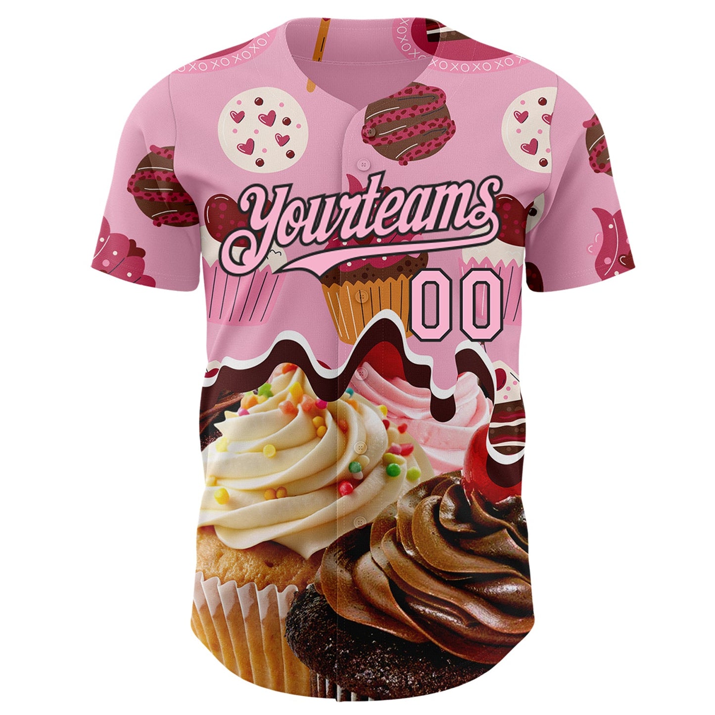 Custom Light Pink-Black Ice Cream Cake Foodie Dessert Authentic Baseball Jersey view 2