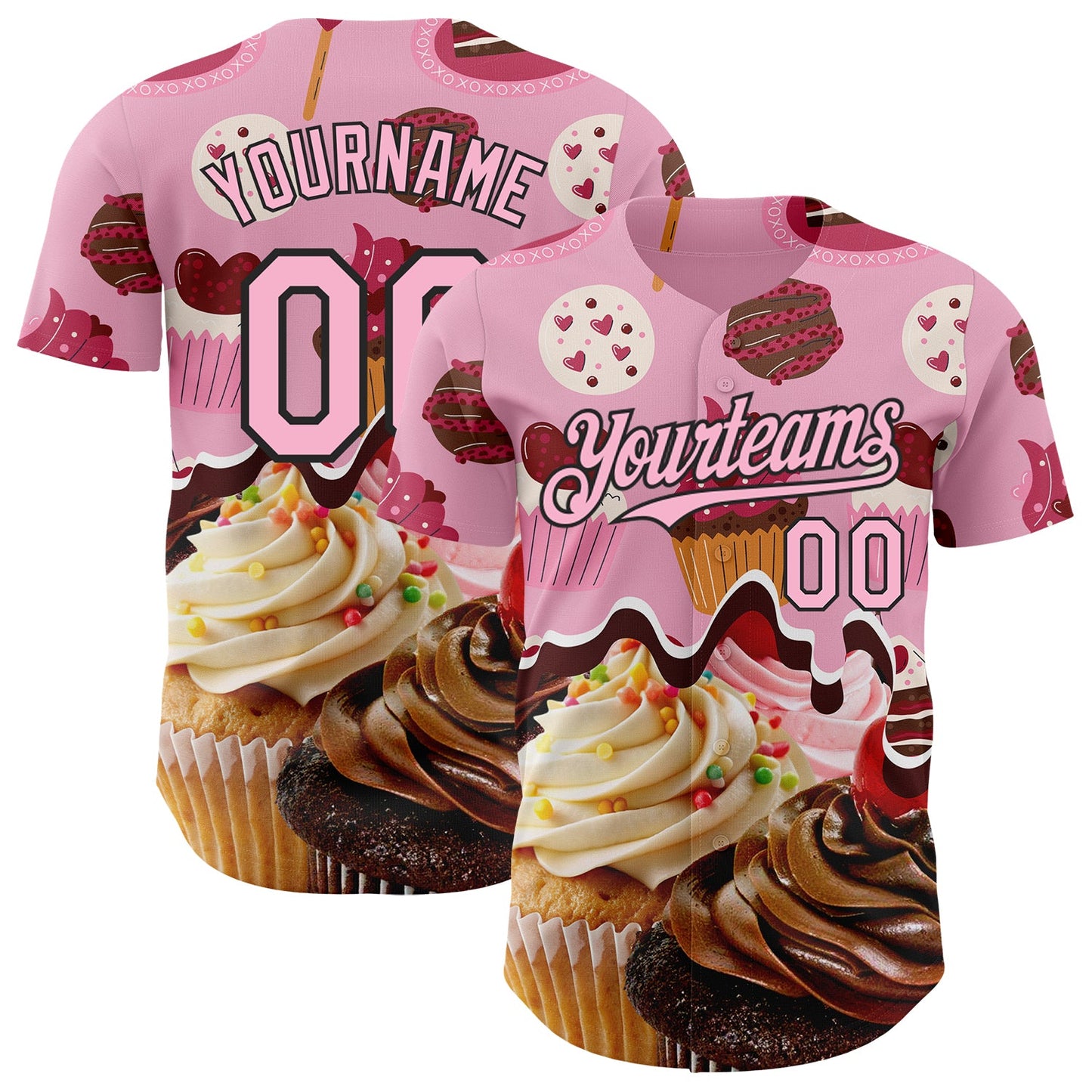 Custom Light Pink-Black Ice Cream Cake Foodie Dessert Authentic Baseball Jersey - Main View