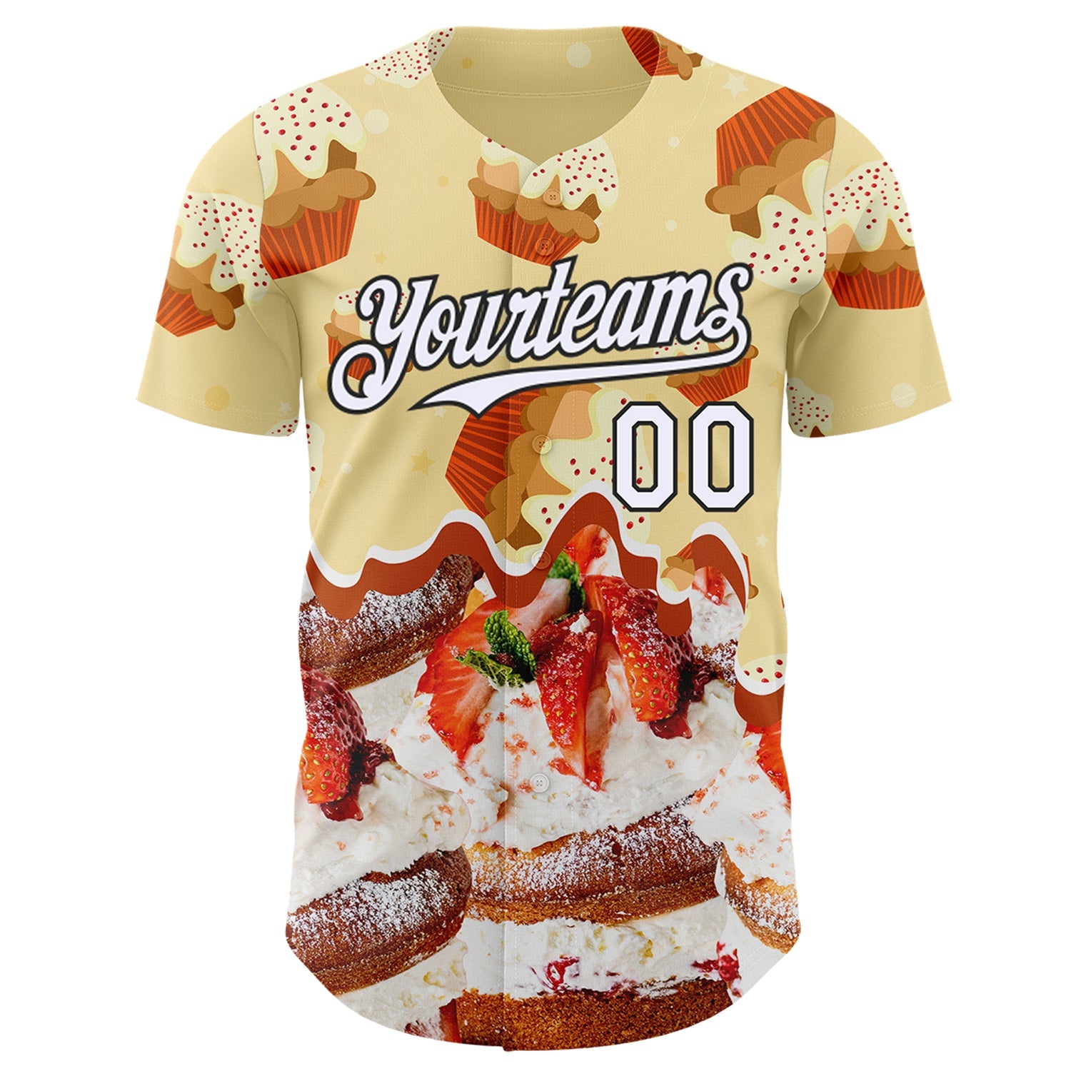 Custom Light Yellow White-Black Ice Cream Cake Foodie Dessert Authentic Baseball Jersey view 2