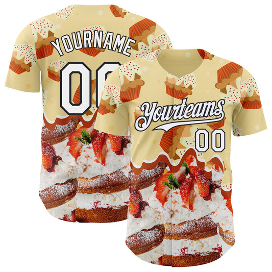 Custom Light Yellow White-Black Ice Cream Cake Foodie Dessert Authentic Baseball Jersey - Main View