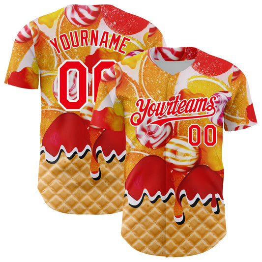 Custom Gold Fire Red-White Candy Ice Cream Waffle Sweet Sugar Authentic Baseball Jersey - Main View