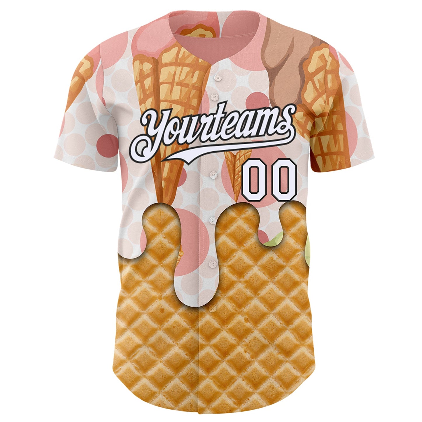 Custom City Cream White-Black Ice Cream Waffle Foodie Dessert Authentic Baseball Jersey view 2