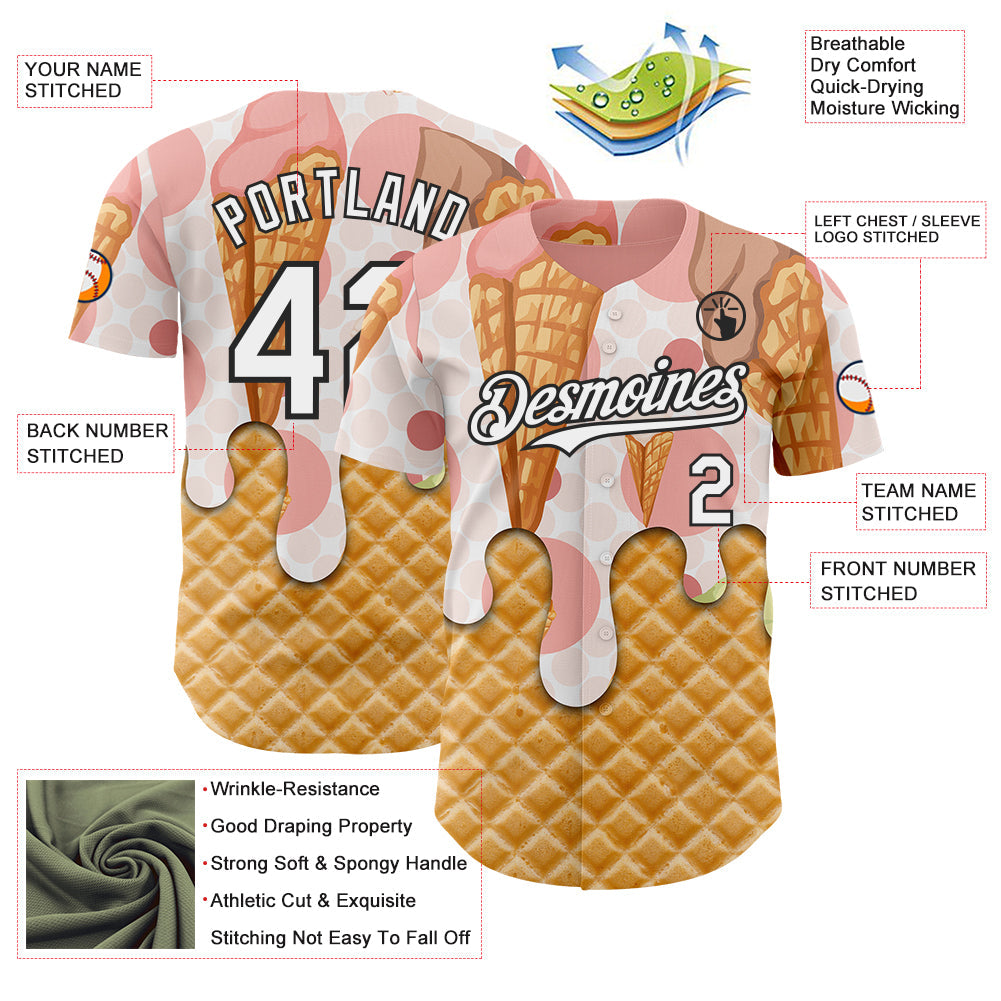 Custom City Cream White-Black Ice Cream Waffle Foodie Dessert Authentic Baseball Jersey view 3