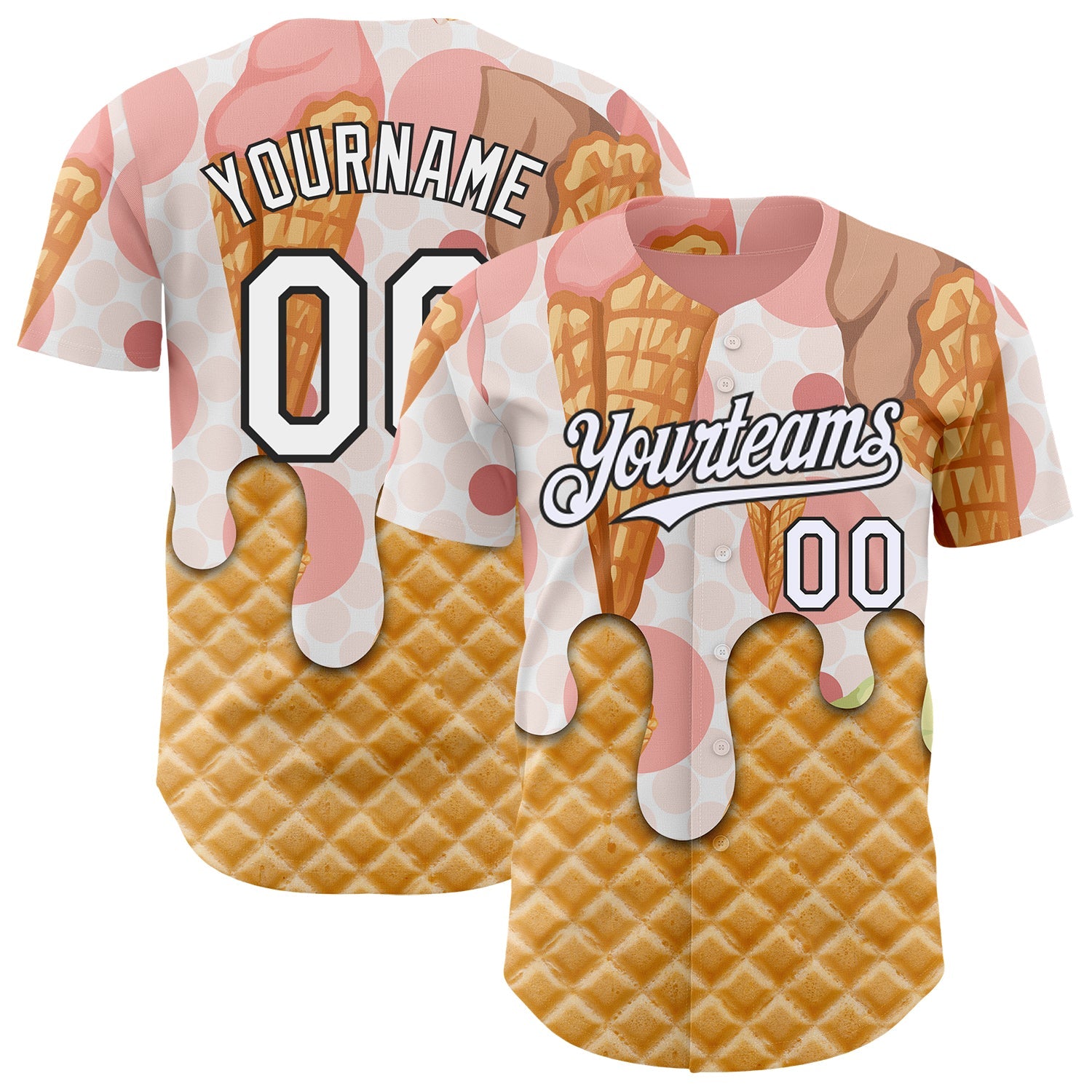 Custom City Cream White-Black Ice Cream Waffle Foodie Dessert Authentic Baseball Jersey - Main View
