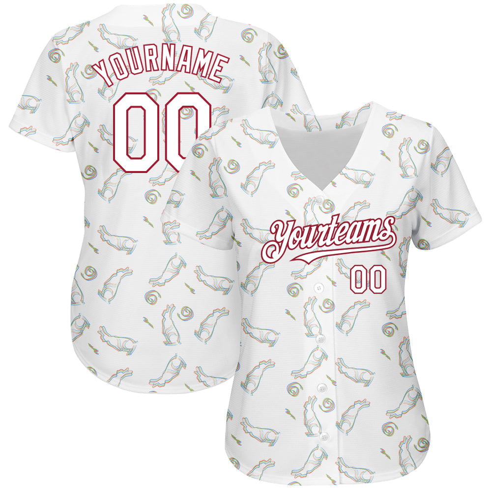 Custom White Cardinal 3D Pattern Design Rabbit Authentic Baseball Jersey view 2