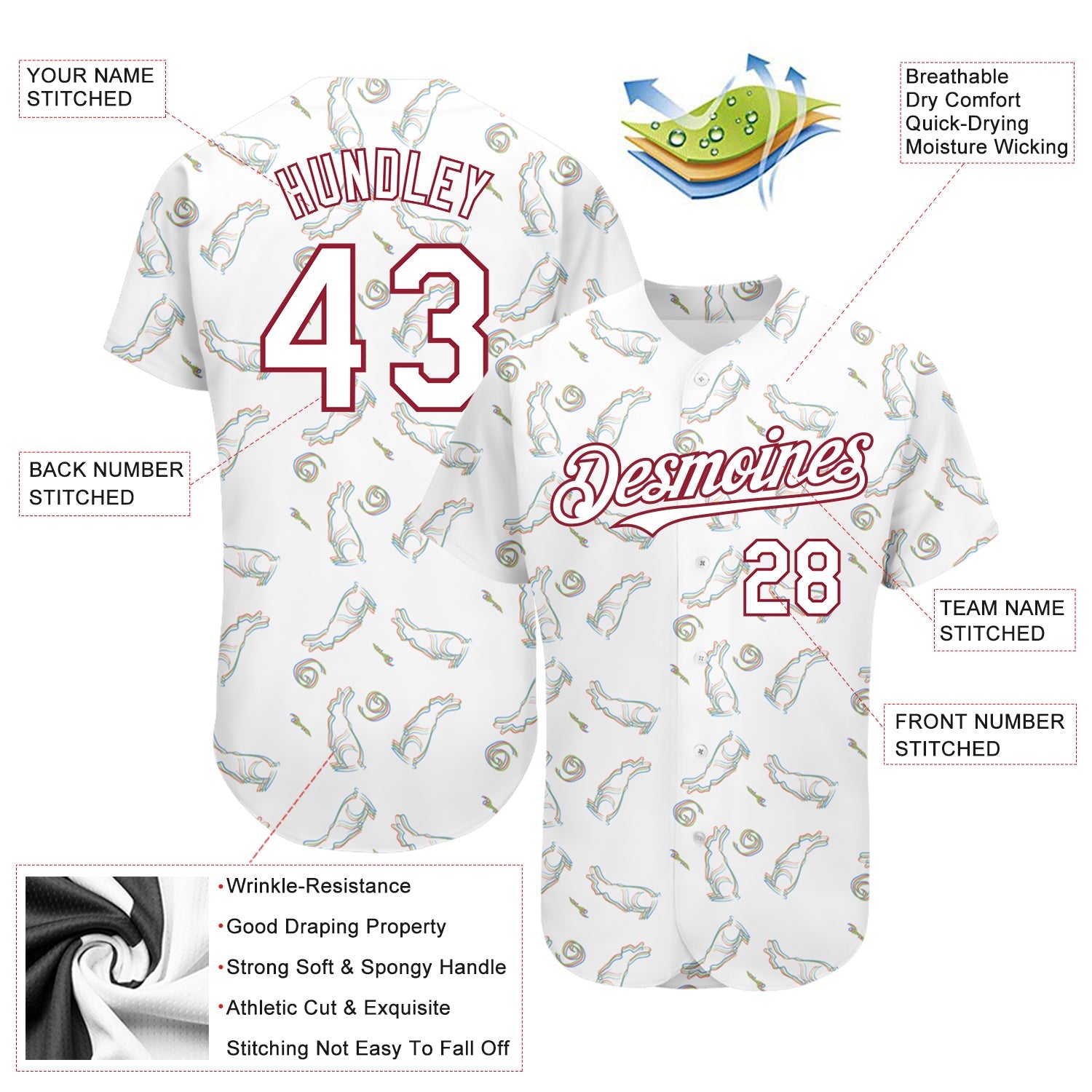 Custom White Cardinal 3D Pattern Design Rabbit Authentic Baseball Jersey view 3